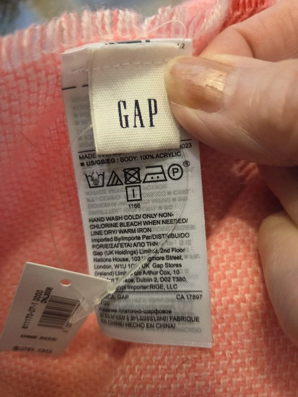 GAP Coral Plaid Scarf/Wrap NWT